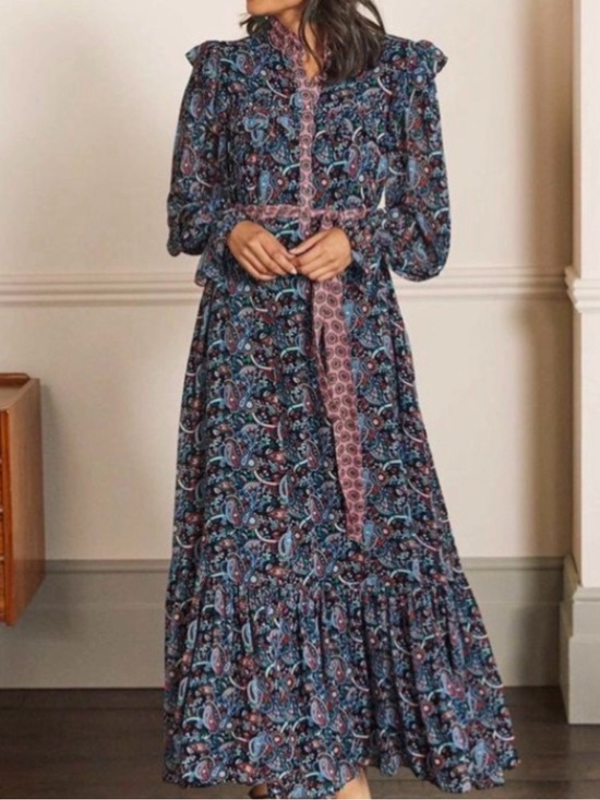 Boden Dresses & Skirts - Boden Tie Belt Blue and Pink Paisley Maxi Dress size 6